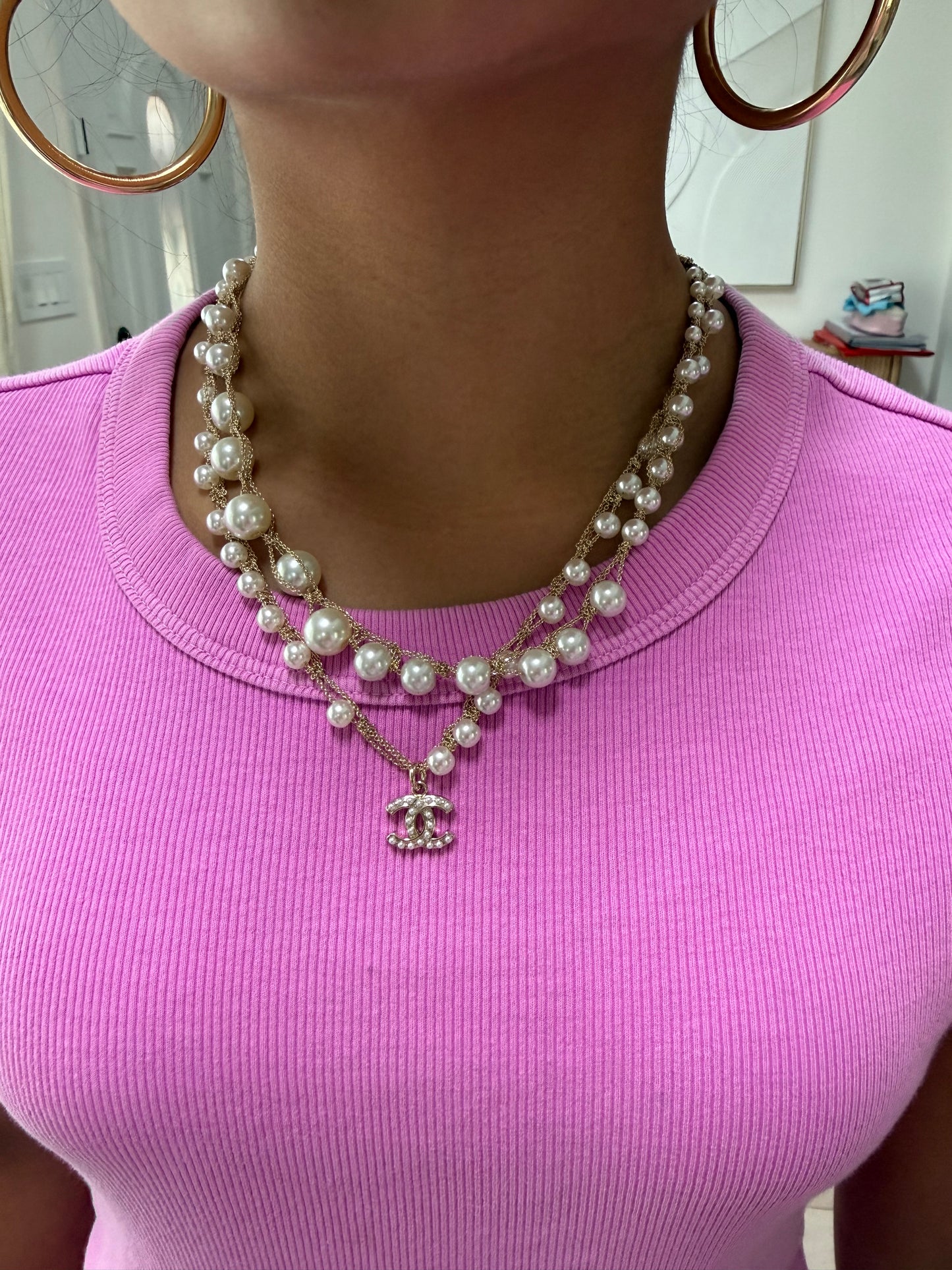 Pre-Order item Short glass pearl and gold pendant necklace