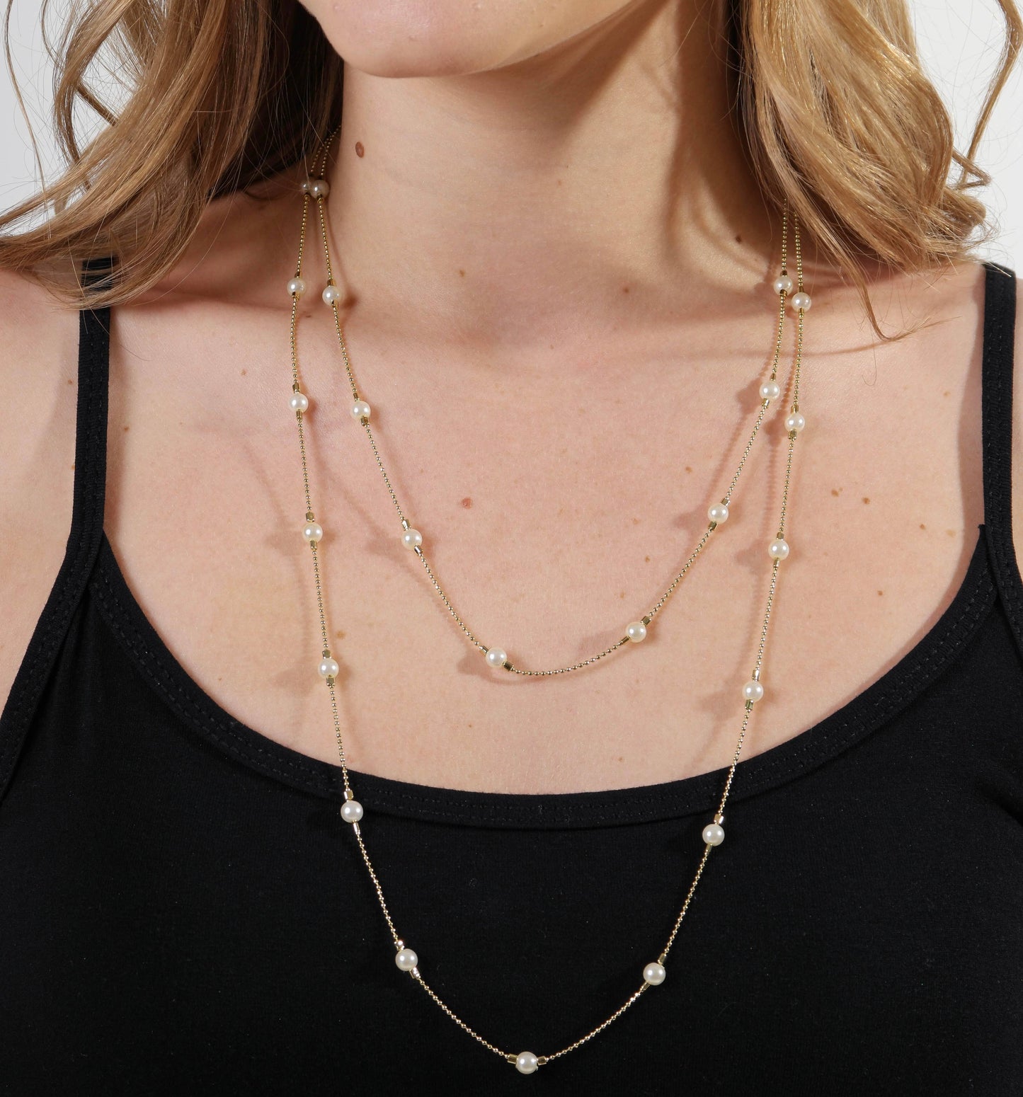 18k Gold Filled Long Wrap Around Pearl Necklace